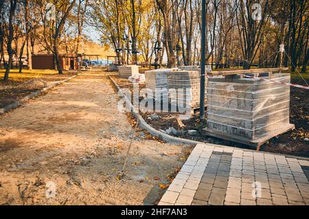 Public park pavement work Stock Photo