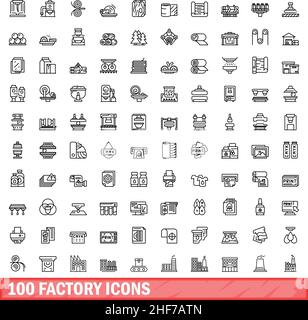 100 factory icons set. Outline illustration of 100 factory icons vector set isolated on white background Stock Vector