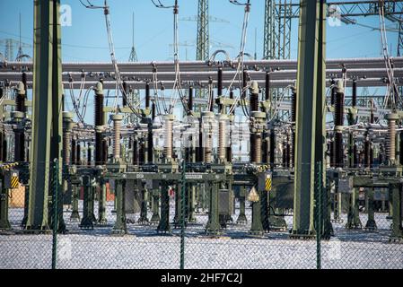 Germany,  Saxony-Anhalt,  capacitors,  substation Stock Photo