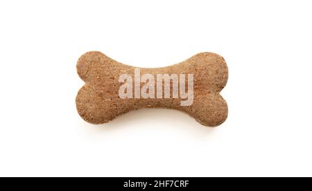 Dog food biscuit shape bone isolated on white background. Blank snack, copy space Stock Photo