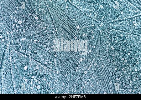A Close Up of Ice Crystals on a Car Window Stock Photo