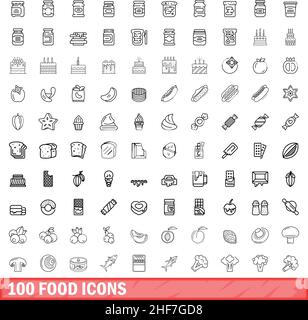 100 food icons set. Outline illustration of 100 food icons vector set isolated on white background Stock Vector