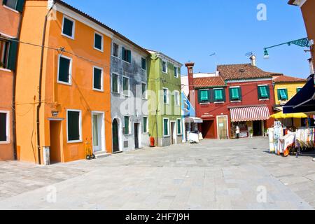 beautiful colored houses of the old fishermans  city Burano in the lagoon of Venice Stock Photo