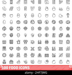 100 food icons set. Outline illustration of 100 food icons vector set isolated on white background Stock Vector