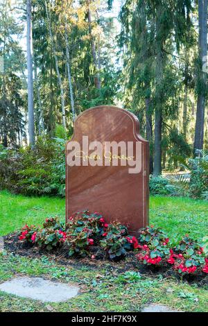 Sweden,  Stockholm,  Skogskyrkogården,  cemetery,  Unesco World Heritage Site,  grave of Greta Garbo Stock Photo