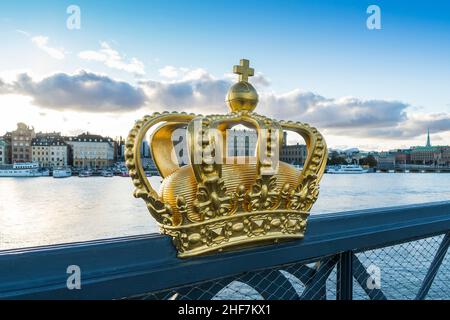 Sweden,  Stockholm,  Old Town,  Skeppsholmbron,  gilded crown Stock Photo