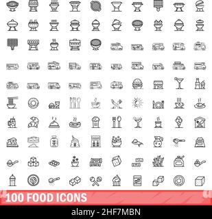 100 food icons set. Outline illustration of 100 food icons vector set isolated on white background Stock Vector