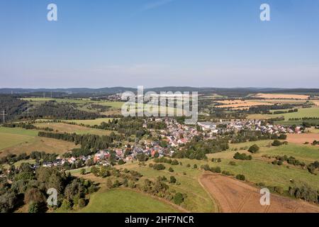 Germany,  Thuringia,  Großbreitenbach (in the background),  Böhlen,  landscape,  fields,  plateau,  overview,  aerial view Stock Photo