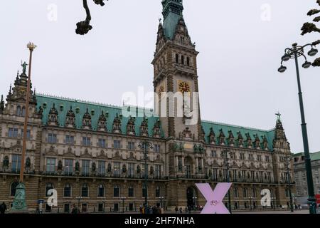 Hamburg Town Hall, the city hall is the seat of Hamburgen government. Located in  Altstadt quarter in Rathausmarkt square. Beautiful architecture on t Stock Photo