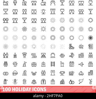 100 holiday icons set. Outline illustration of 100 holiday icons vector set isolated on white background Stock Vector