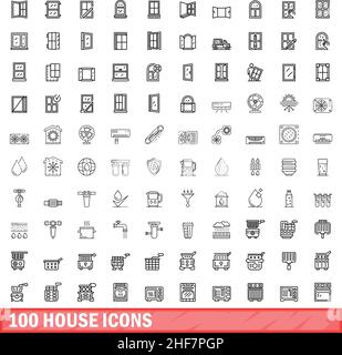 100 house icons set. Outline illustration of 100 house icons vector set isolated on white background Stock Vector