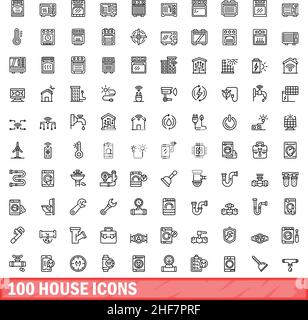 100 house icons set. Outline illustration of 100 house icons vector set isolated on white background Stock Vector