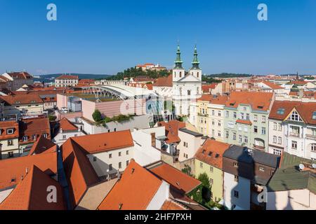 Brno (Brünn),  view from Old Town Hall tower to Spilberk Castle,  church St Michael,  Old Town in Jihomoravsky,  South Moravia,  Südmähren,  Czech Stock Photo