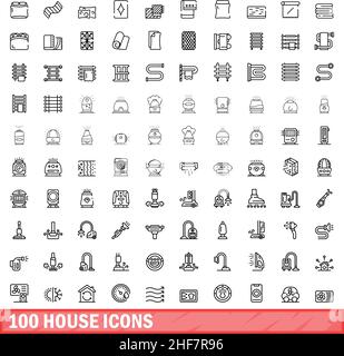 100 house icons set. Outline illustration of 100 house icons vector set isolated on white background Stock Vector