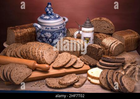 Assortment of sliced breads on a table Stock Photo