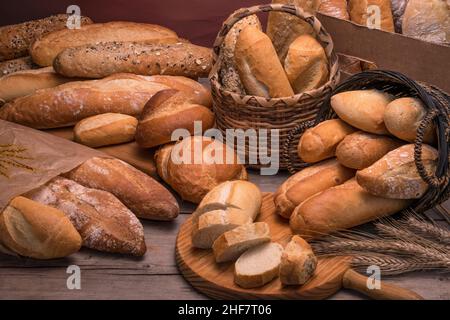Assortment of breads on a table Stock Photo