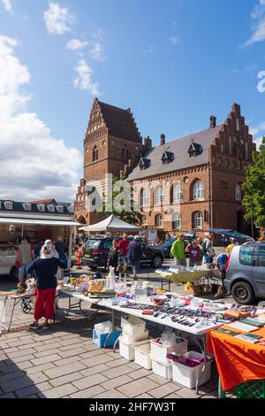 Roskilde,  old city hall,  square Staendertorvet,  market in Roskilde,  Zealand,  Sealand,  Sjaelland,  Denmark Stock Photo