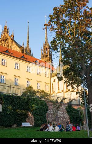 Brno (Brünn),  Denis Gardens (Denisovy sady),  Cathedral of St. Peter and Paul in Jihomoravsky,  South Moravia,  Südmähren,  Czech Stock Photo