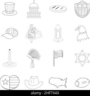 America set icons in outline style isolated on white background Stock Vector