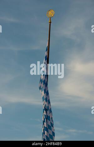 Bavarian flag,  Munich,  white-blue sky Stock Photo