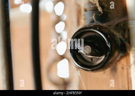Light switch,  retro,  black bakelite,  workshop Stock Photo