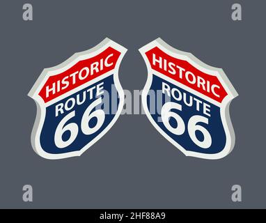 Historical signpost route 66 in isometry for the map. Vector illustration. Stock Vector