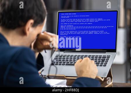 Computer Software System Error. Blue BSOD Screen Stock Photo