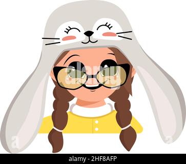 Avatar of girl with big eyes and glasses, wide happy smile in red Santa ...