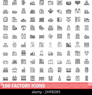 100 factory icons set. Outline illustration of 100 factory icons vector set isolated on white background Stock Vector