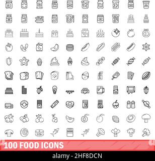 100 food icons set. Outline illustration of 100 food icons vector set isolated on white background Stock Vector