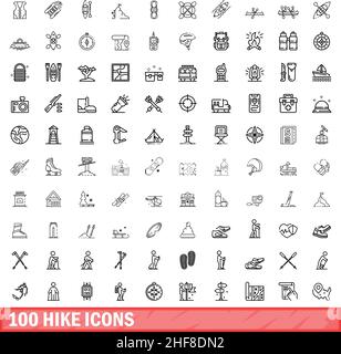 100 hike icons set. Outline illustration of 100 hike icons vector set isolated on white background Stock Vector