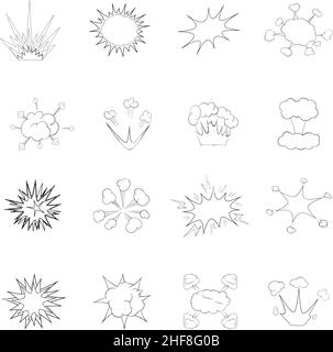 Explosion set icons in outline style isolated on white background Stock Vector