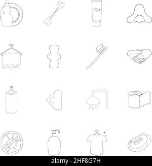Hygiene set icons in outline style isolated on white background Stock Vector