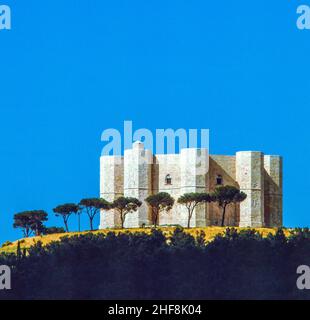 Castel del Monte is situated on a solitary hill in southeast Italy area Apulia. Stock Photo