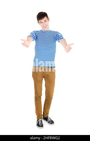 handsome young guy dressed in the sailor striped vest Stock Photo