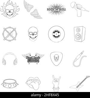 Rock music set icons in outline style isolated on white background Stock Vector