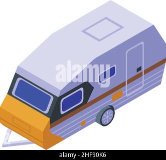 Camp trailer icon isometric vector. Camper rv. Caravan truck Stock Vector