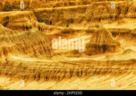 Spiral eroded sandstone clay formations in Mungo lake of Austrlian outback national park. Stock Photo