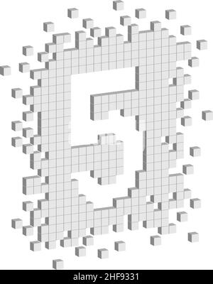 Number five made of scattered white three dimensional cubes Stock Vector