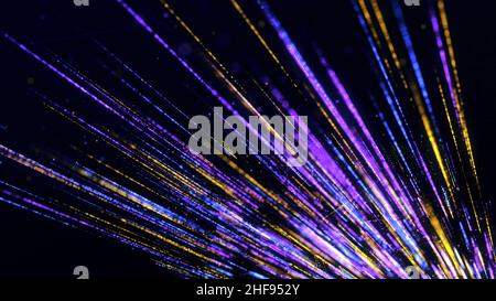 Purple digital dotted lines flowing on black background. Abstract futuristic data or energy rays flow, concept of hi tech information transfer and net Stock Photo