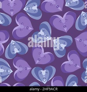 Seamless pattern of hearts in purple and blue tones on a lilac background Stock Vector