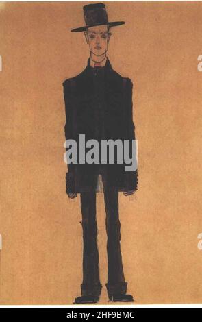 Schiele - Modeentwurf dunkler Anzug. Stock Photo