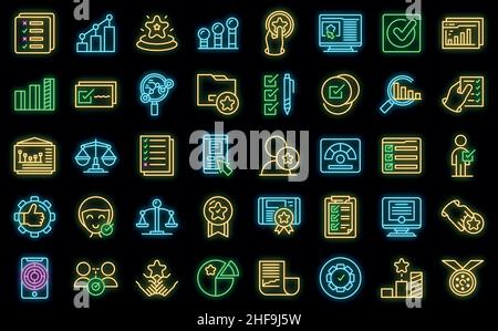 Benchmark testing icons set outline vector. Aspekt benchmarking. Development expertise Stock Vector