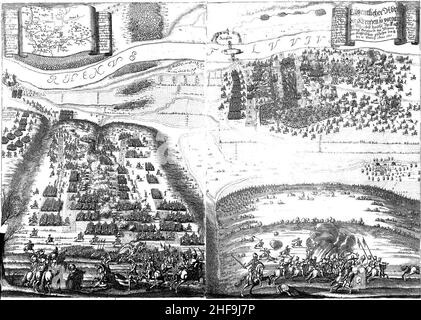 Schlacht bei Rheinfelden 1638 - Matthäus Merian - Theatrum Europaeum 1670. Stock Photo