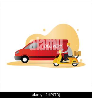 Delivery van and scooter for online delivery service vector illustration. Stock Vector