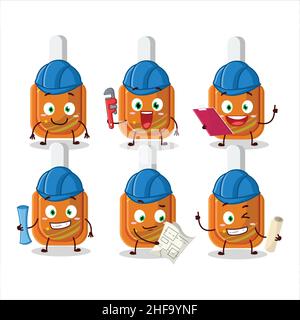 architect orange correction pen cute mascot character with pliers. Vector illustration Stock Vector