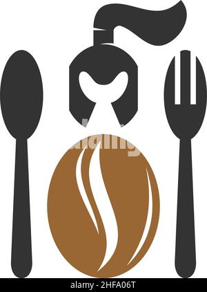 Spartan coffee Warrior Icon Illustration Brand Identity Stock Vector