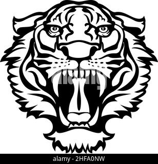 Roaring tiger angry face / black white silhouette Stock Vector