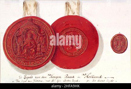 Seal of Justice, counter-seal and cachet seal of the Supreme Court in Holland. Stock Photo