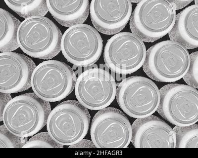 Aluminum cans with condesation formed background. 3d illustration. Stock Photo